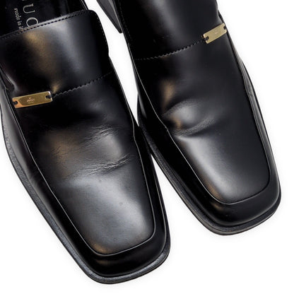 GUCCI Square Toe Leather Loafers Black Size EU 41