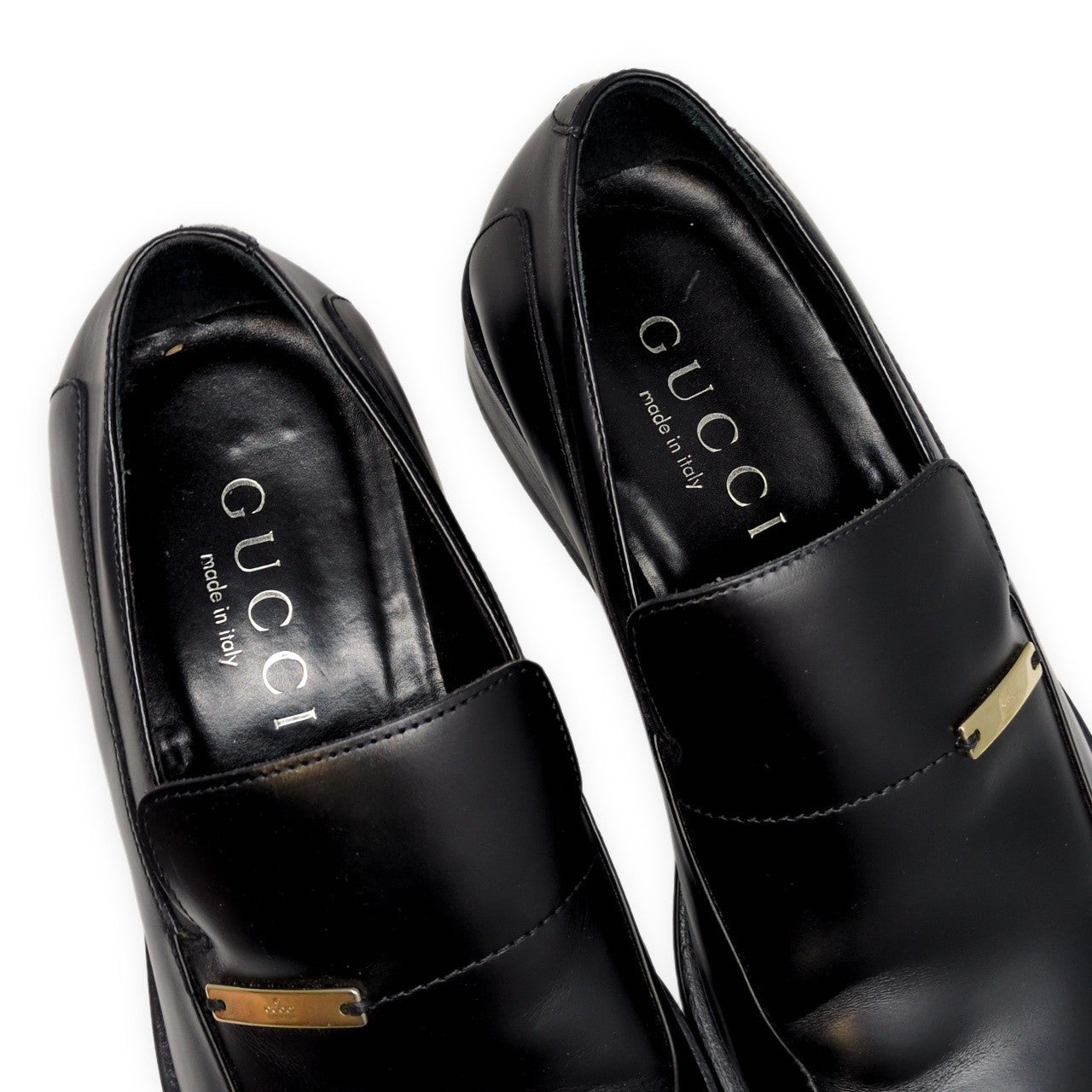 GUCCI Square Toe Leather Loafers Black Size EU 41