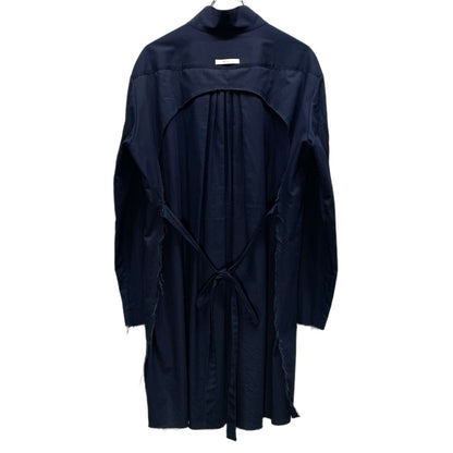 MELTISAN Cotton Gabardine Band Collar Long Shirt Navy Size L