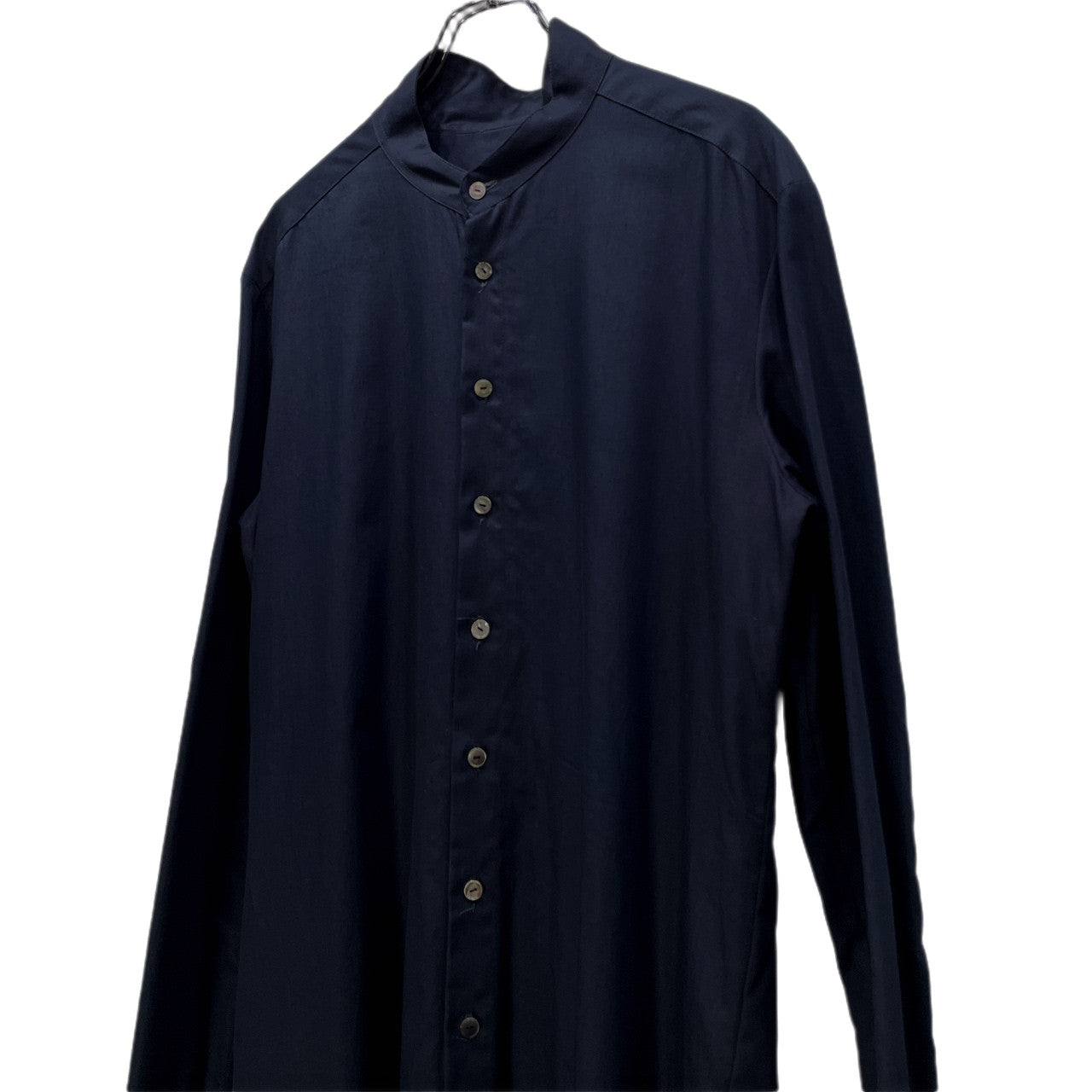 MELTISAN Cotton Gabardine Band Collar Long Shirt Navy Size L