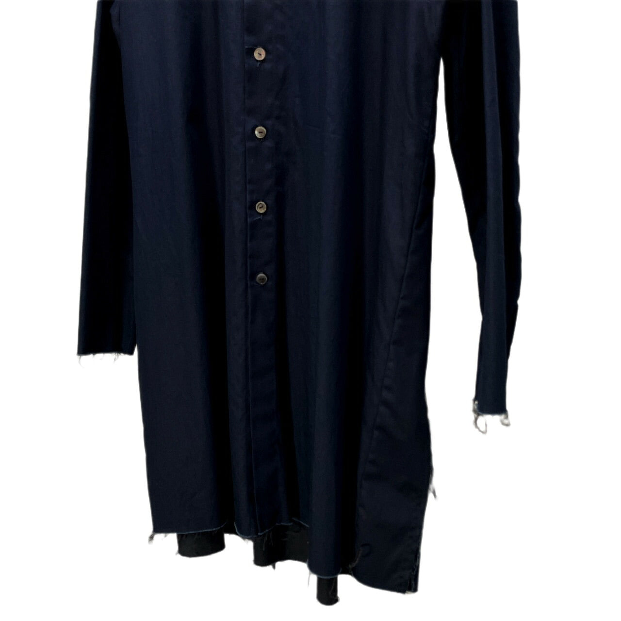MELTISAN Cotton Gabardine Band Collar Long Shirt Navy Size L