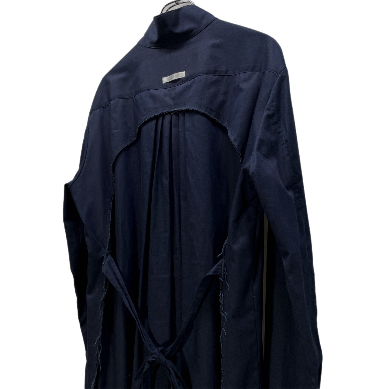 MELTISAN Cotton Gabardine Band Collar Long Shirt Navy Size L