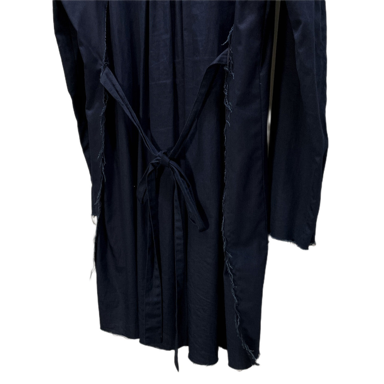 MELTISAN Cotton Gabardine Band Collar Long Shirt Navy Size L