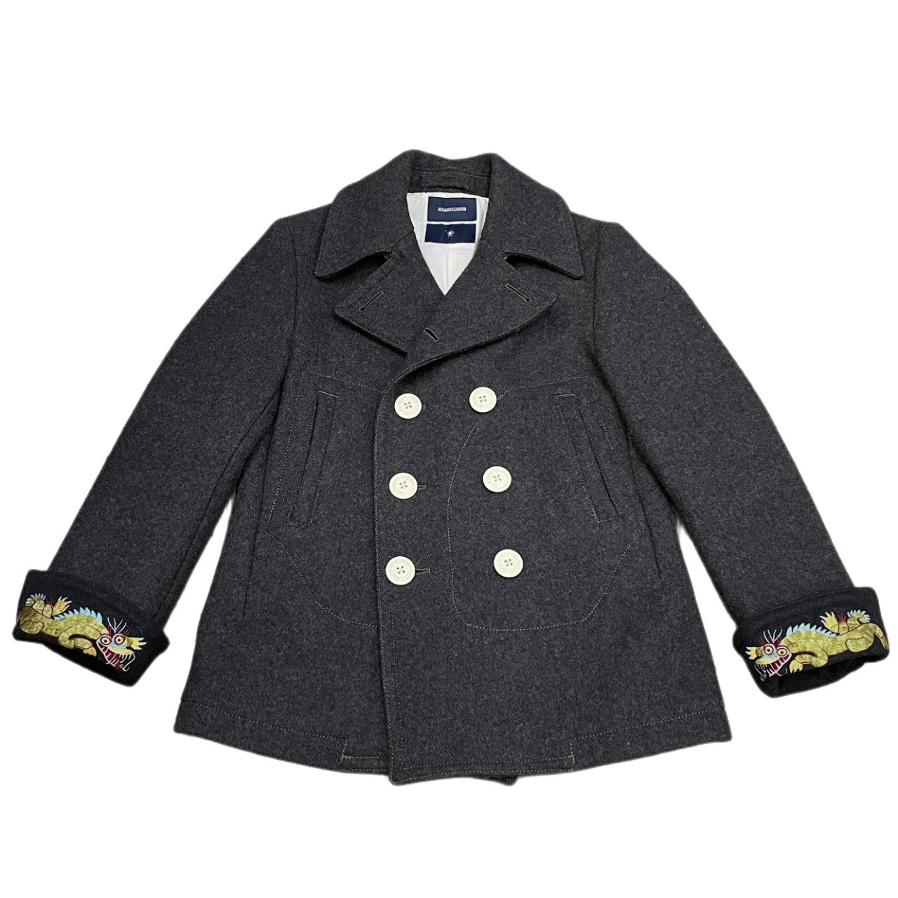 MIHARA YASUHIRO 00s Dragon Embroidered Pea Coat Size 46
