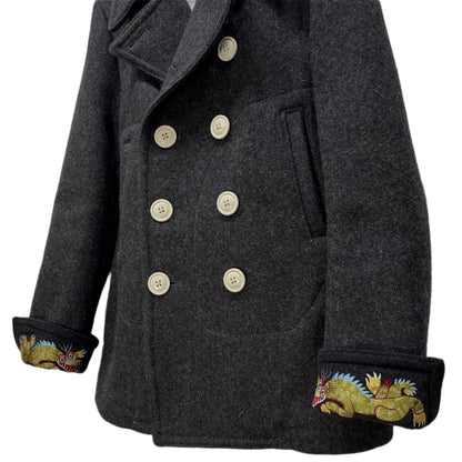 MIHARA YASUHIRO 00s Dragon Embroidered Pea Coat Size 46