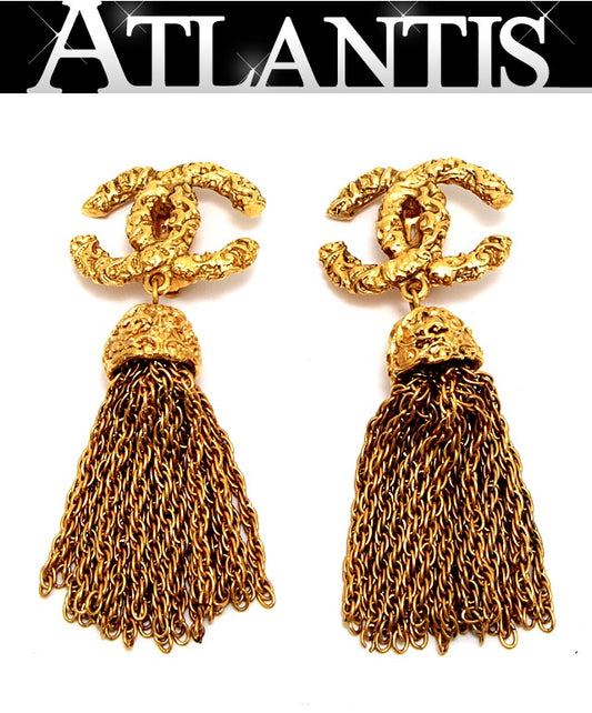 CHANEL Fringe Earrings Gold