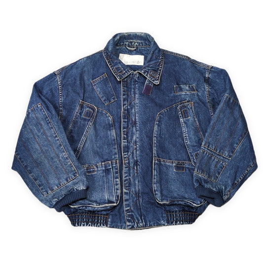 TOM HULCE 80s Vintage Blue Denim Bomber Jacket Size XXL