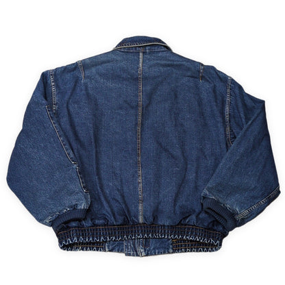 TOM HULCE 80s Vintage Blue Denim Bomber Jacket Size XXL