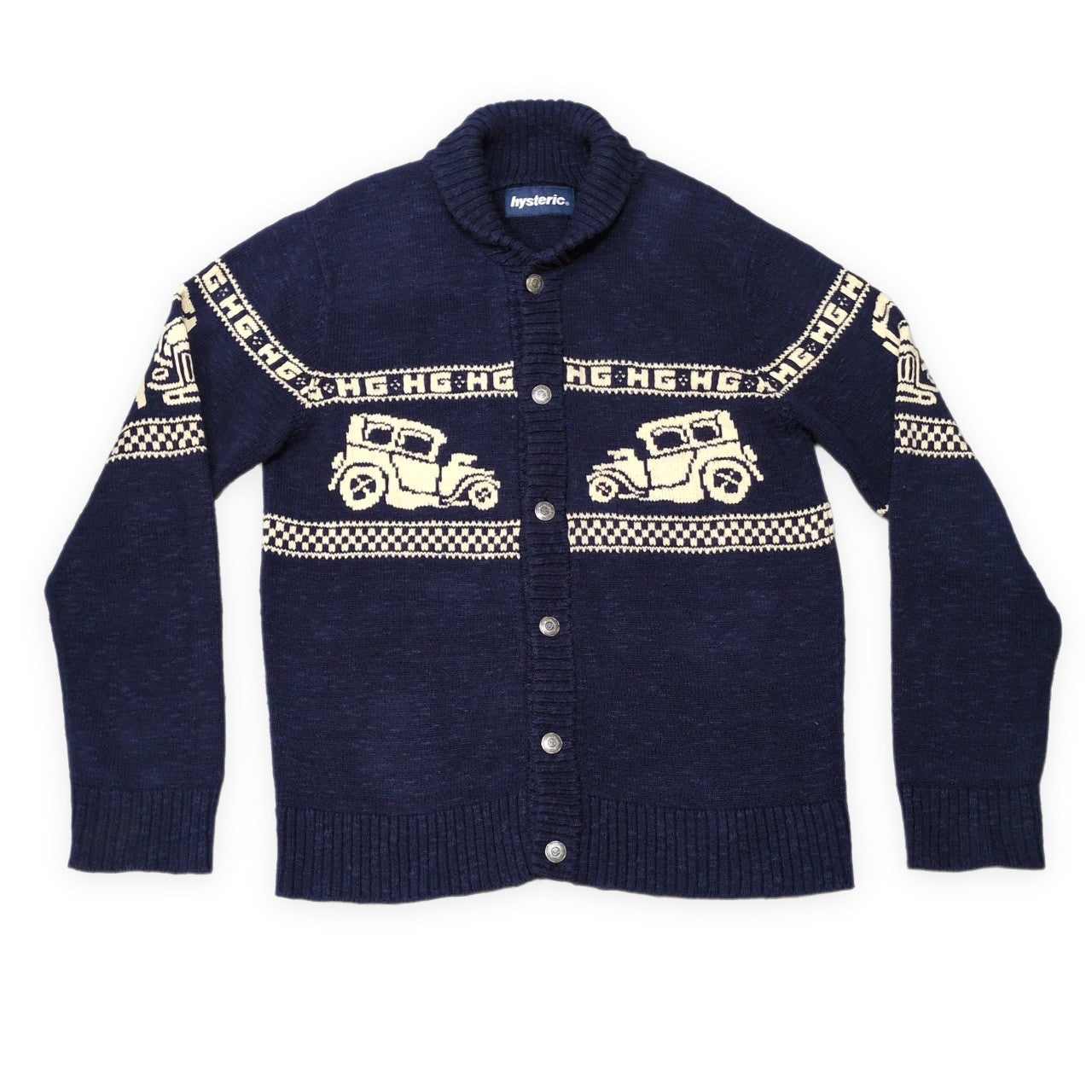 HYSTERIC GLAMOUR 00s Navy Shawl Collar Knit Cardigan Size M