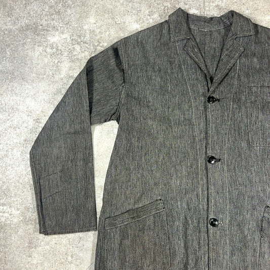 Vintage French 50s Black Chambray Atelier Coat Size S