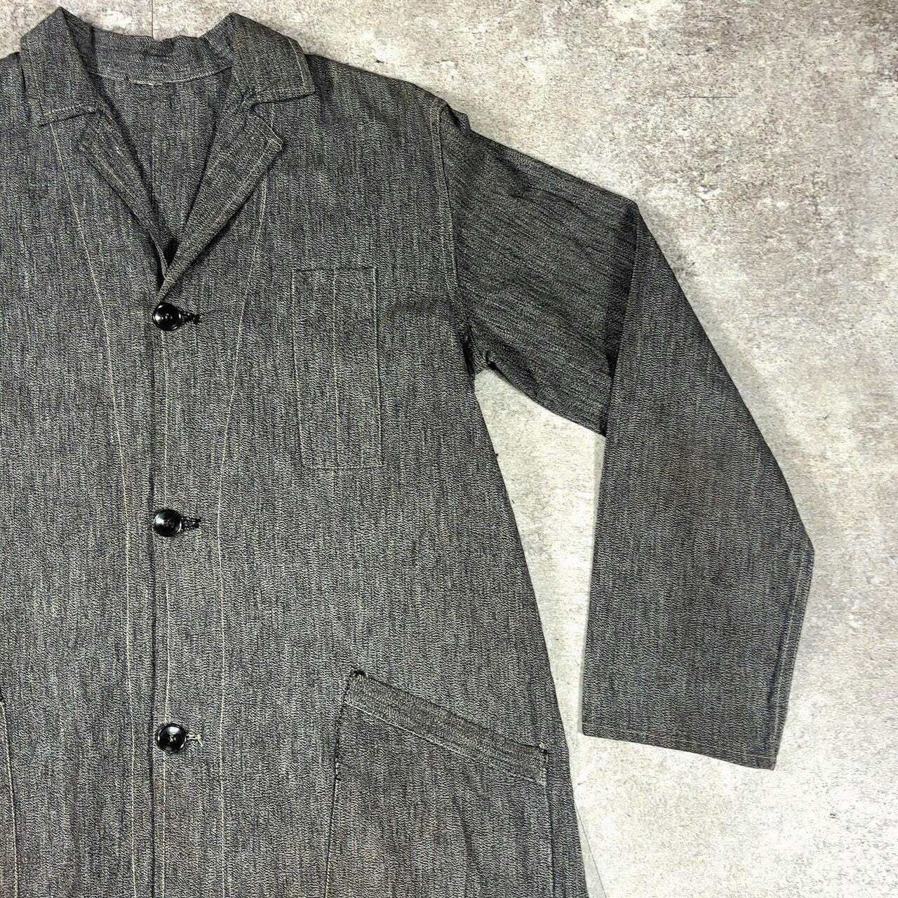Vintage French 50s Black Chambray Atelier Coat Size S