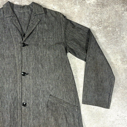 Vintage French 50s Black Chambray Atelier Coat Size S