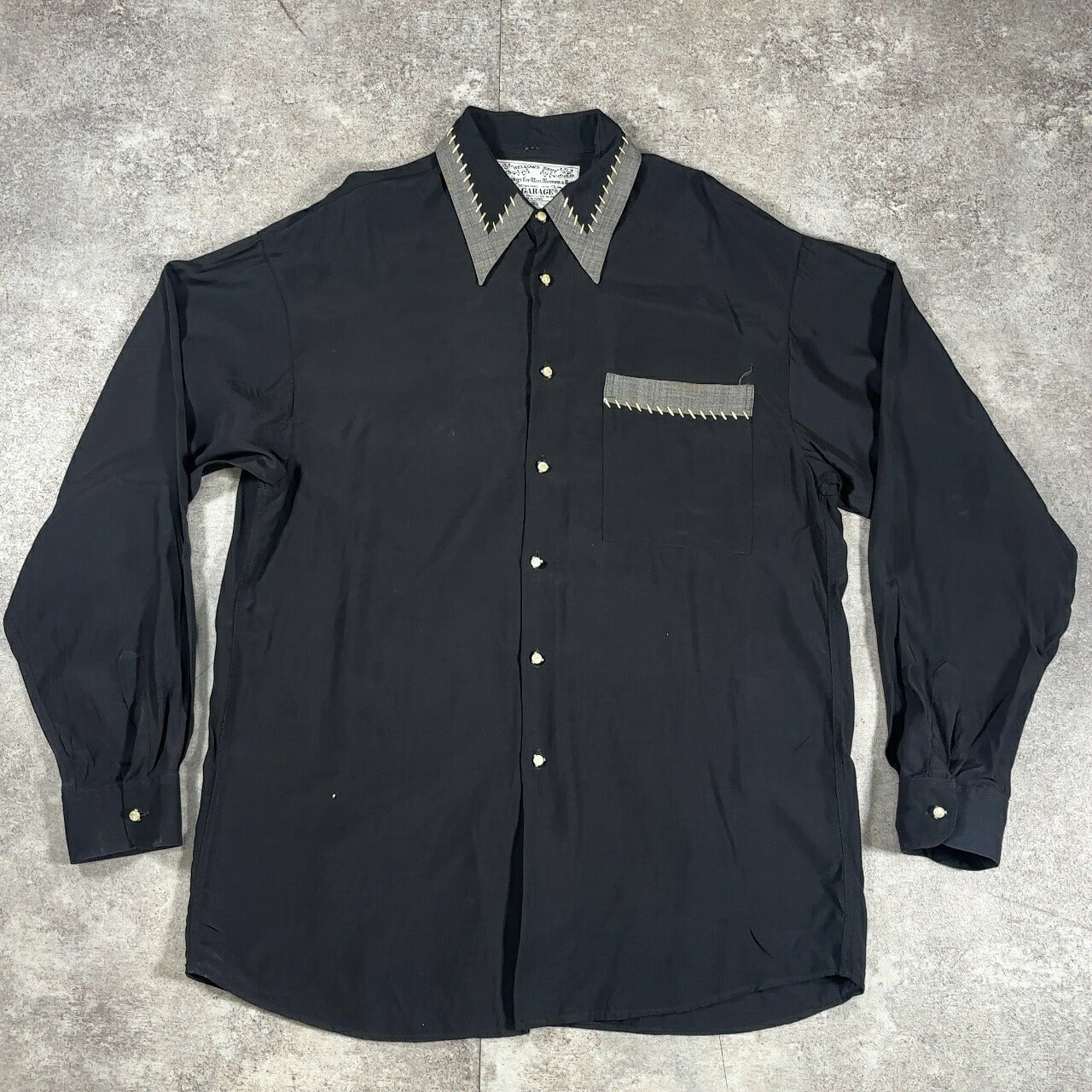 LE GARAGE 80s French Vintage Black Rayon Sleeve Shirt Size S