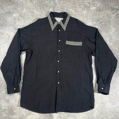 LE GARAGE 80s French Vintage Black Rayon Sleeve Shirt Size S