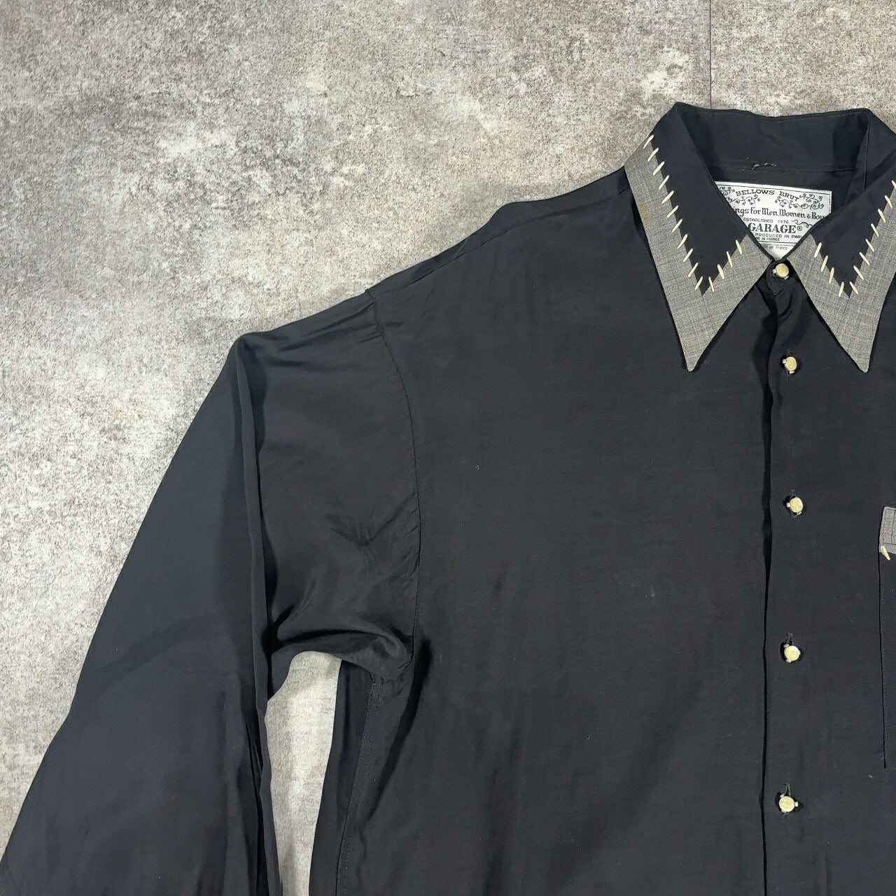 LE GARAGE 80s French Vintage Black Rayon Sleeve Shirt Size S