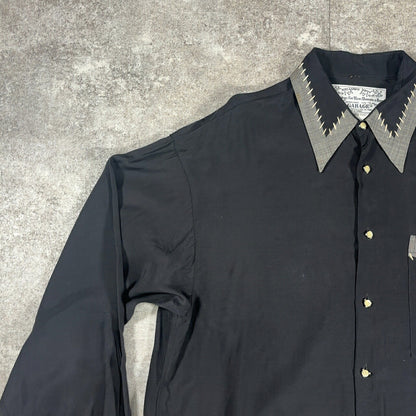 LE GARAGE 80s French Vintage Black Rayon Sleeve Shirt Size S