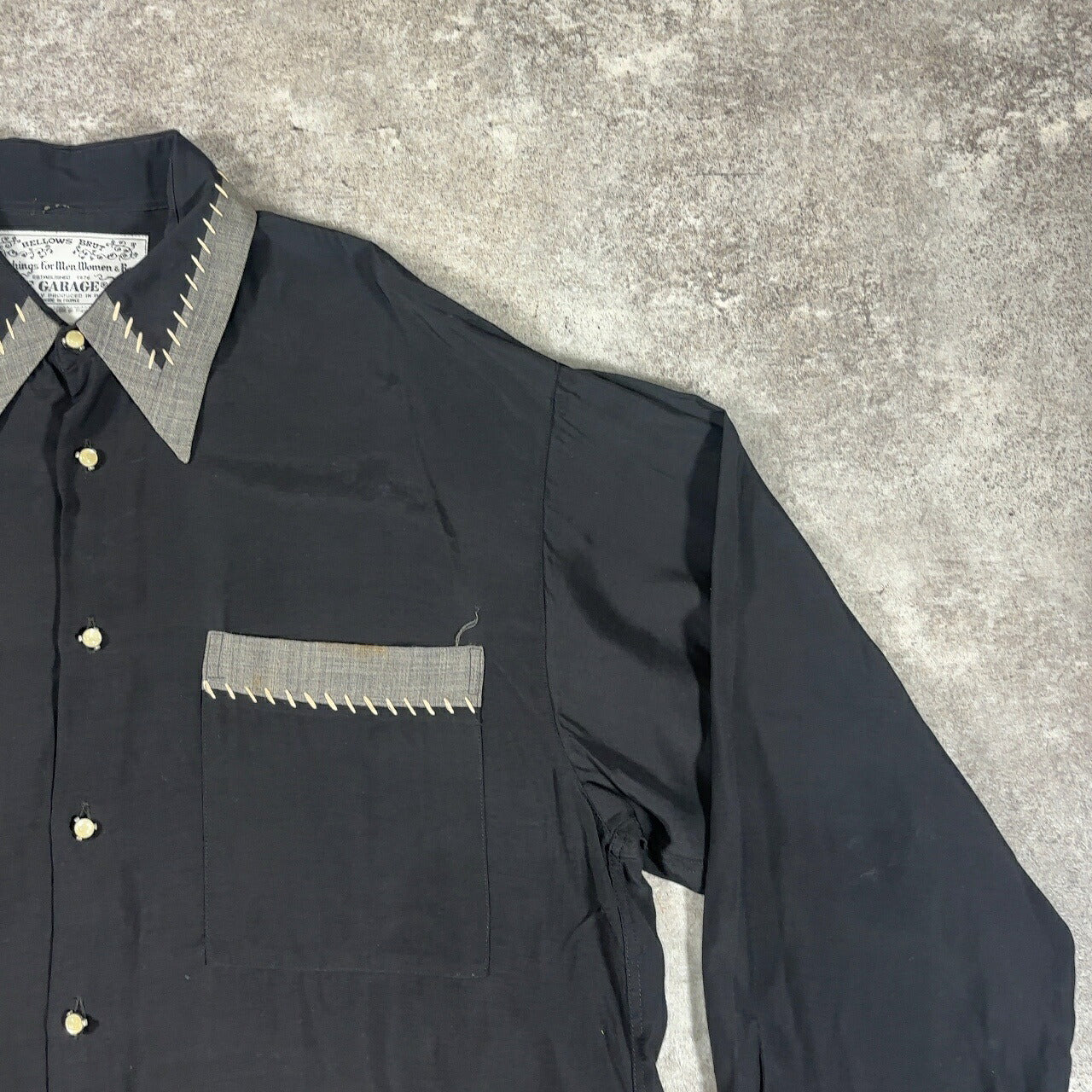 LE GARAGE 80s French Vintage Black Rayon Sleeve Shirt Size S