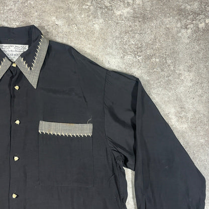 LE GARAGE 80s French Vintage Black Rayon Sleeve Shirt Size S