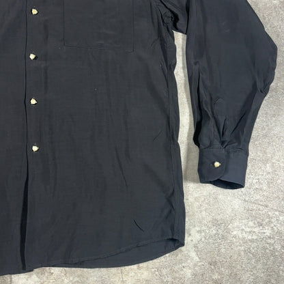 LE GARAGE 80s French Vintage Black Rayon Sleeve Shirt Size S