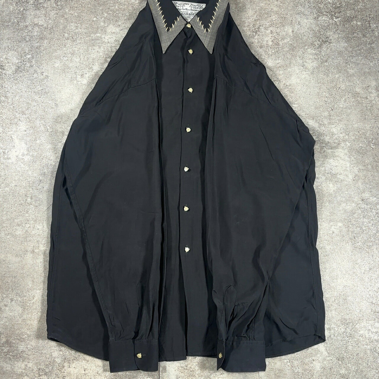 LE GARAGE 80s French Vintage Black Rayon Sleeve Shirt Size S