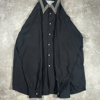 LE GARAGE 80s French Vintage Black Rayon Sleeve Shirt Size S