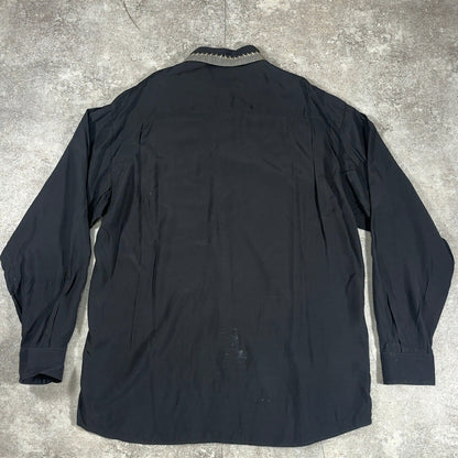 LE GARAGE 80s French Vintage Black Rayon Sleeve Shirt Size S