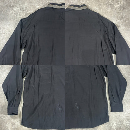 LE GARAGE 80s French Vintage Black Rayon Sleeve Shirt Size S