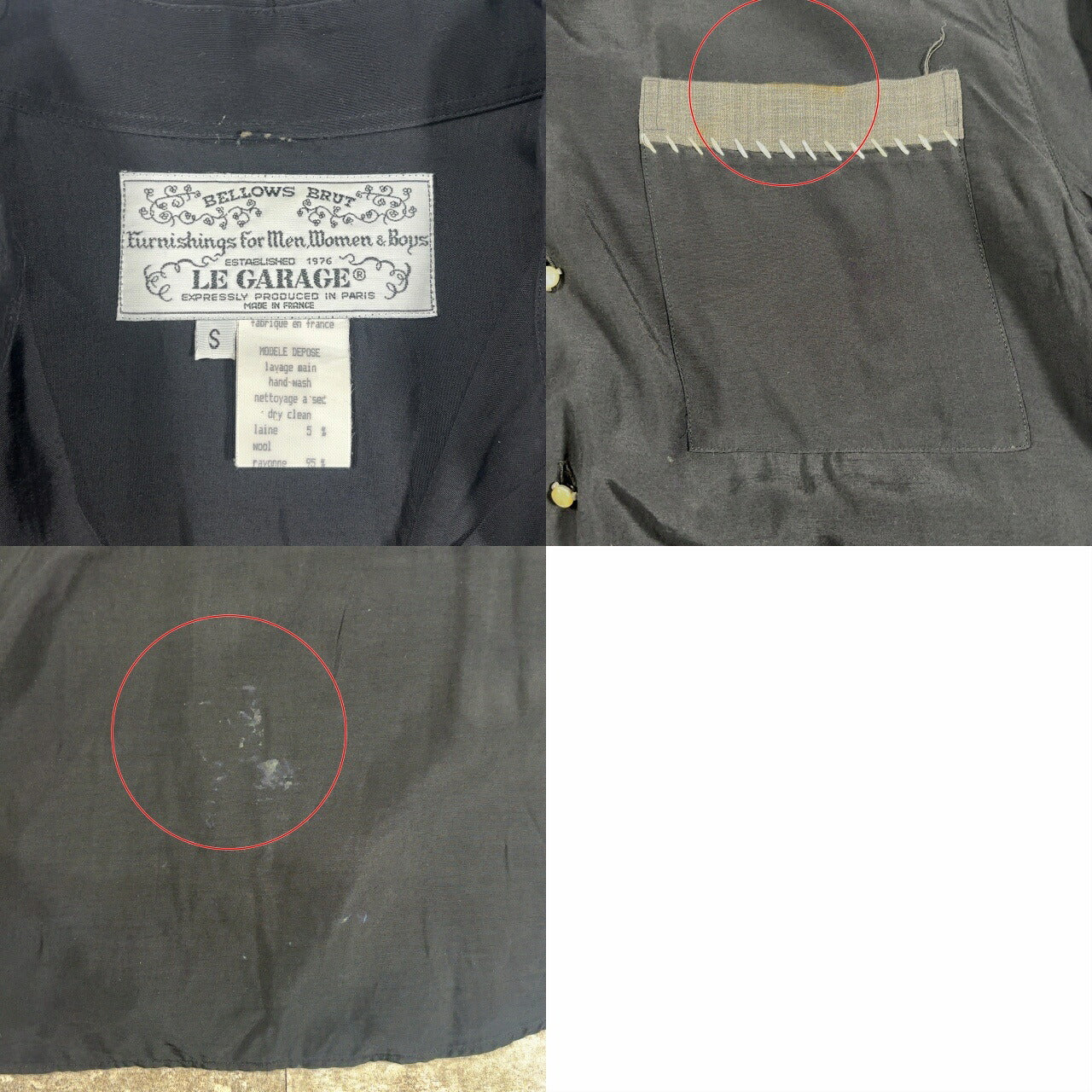 LE GARAGE 80s French Vintage Black Rayon Sleeve Shirt Size S