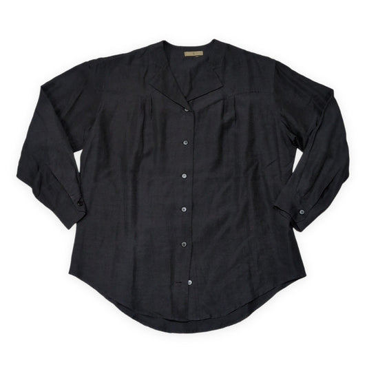 Y's Vintage Linen Blend Rayon Button Up Black Shirt
