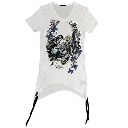 KMRii Y2K Butterfly Glitter Print T-Shirt White Size 2