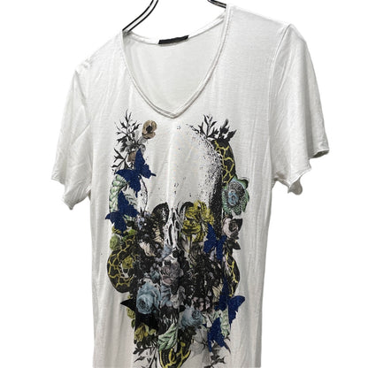 KMRii Y2K Butterfly Glitter Print T-Shirt White Size 2