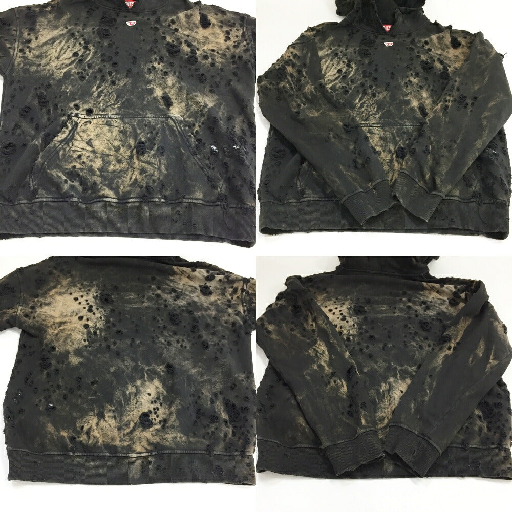 DIESEL Damaged Pullover Hoodie Black Size S
