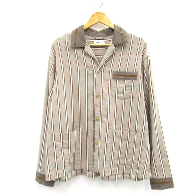 TANAKA Stripe Open Collar Shirt Beige Size M