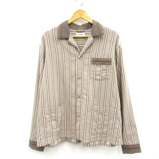 TANAKA Stripe Open Collar Shirt Beige Size M
