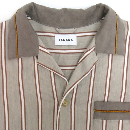 TANAKA Stripe Open Collar Shirt Beige Size M
