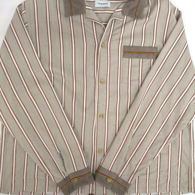 TANAKA Stripe Open Collar Shirt Beige Size M