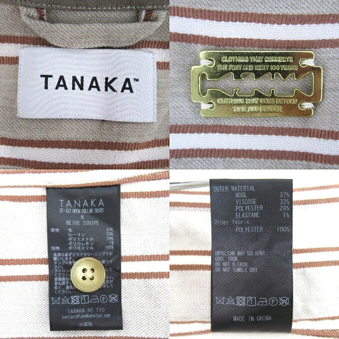 TANAKA Stripe Open Collar Shirt Beige Size M