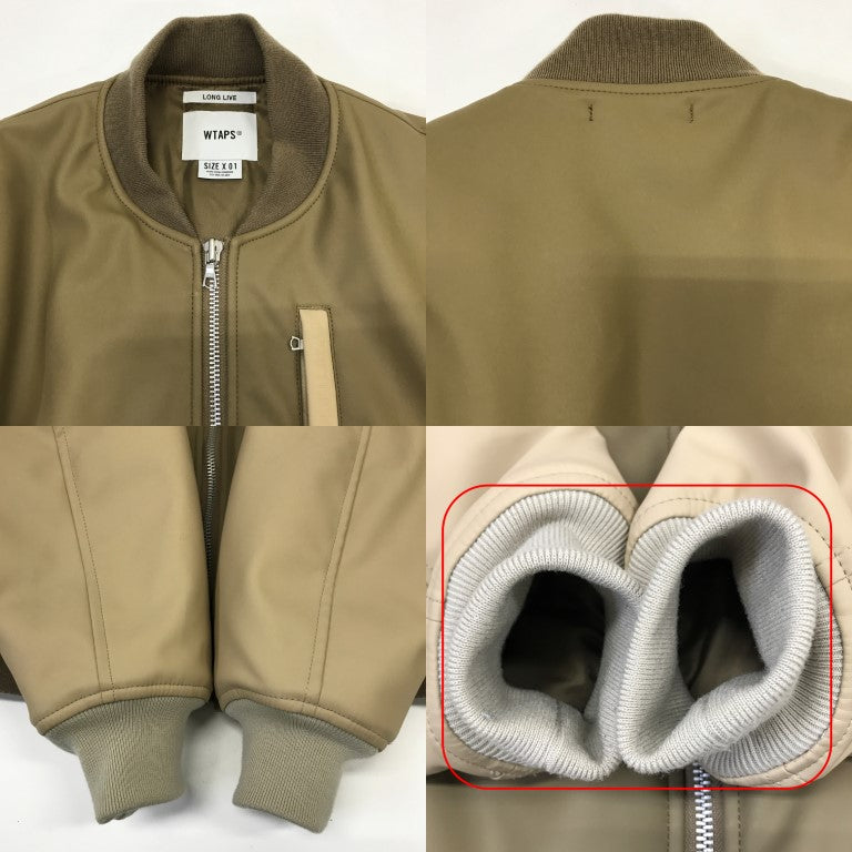 WTAPS 21AW YT13 Faux Leather Bomber Jacket Beige Size 01