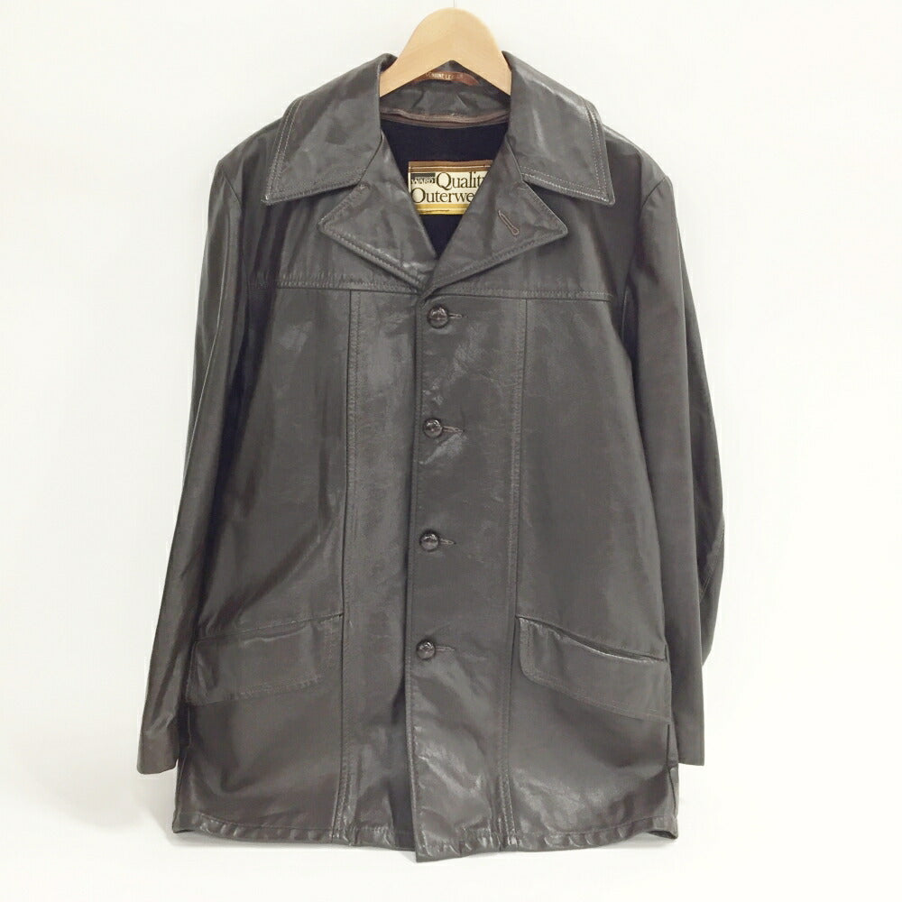 MONTGOMERY WARD Lined Leather Coat Buttons Brown Size L