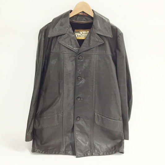 MONTGOMERY WARD Lined Leather Coat Buttons Brown Size L