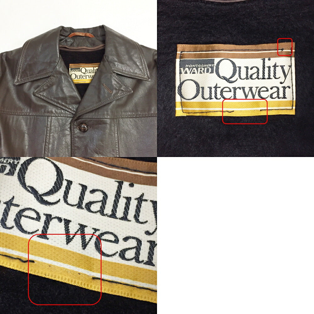 MONTGOMERY WARD Lined Leather Coat Buttons Brown Size L