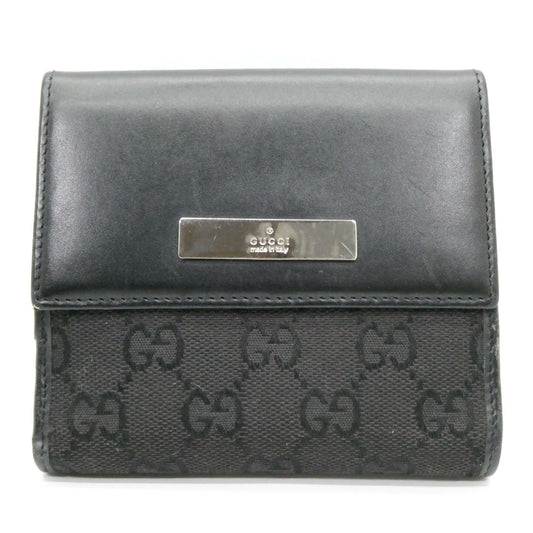 GUCCI GG Canvas Leather Bi-Fold Wallet Black Size ONE SIZE