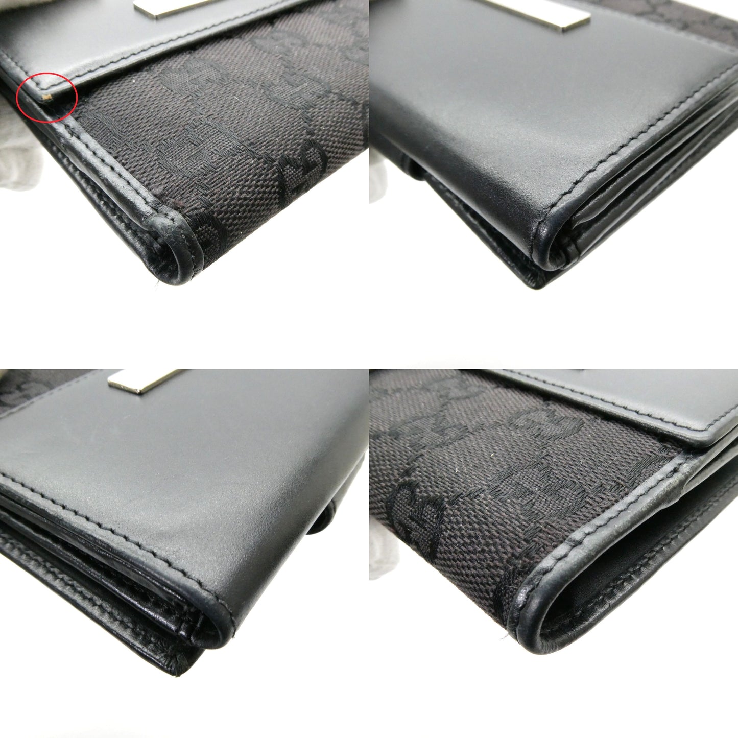 GUCCI GG Canvas Leather Bi-Fold Wallet Black Size ONE SIZE