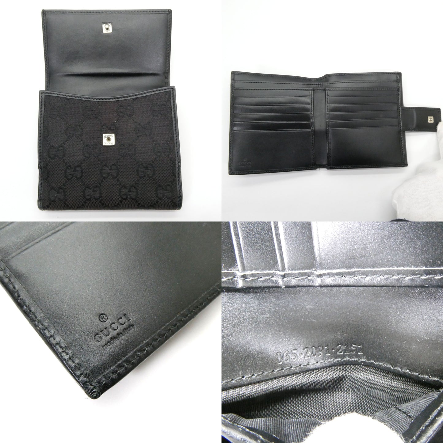 GUCCI GG Canvas Leather Bi-Fold Wallet Black Size ONE SIZE