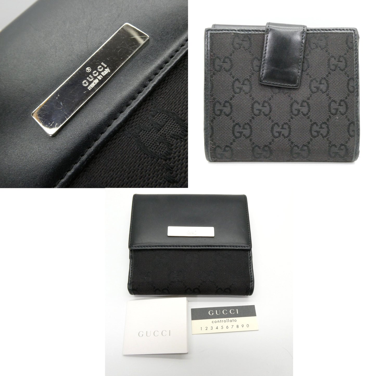 GUCCI GG Canvas Leather Bi-Fold Wallet Black Size ONE SIZE