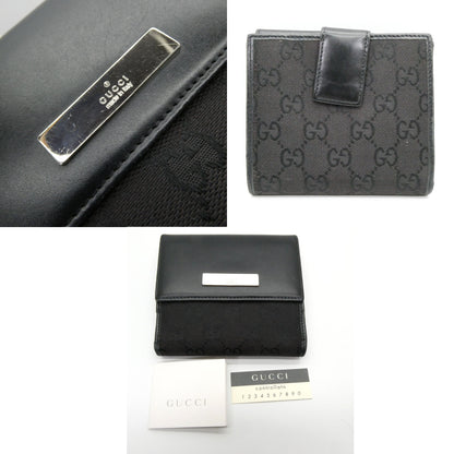 GUCCI GG Canvas Leather Bi-Fold Wallet Black Size ONE SIZE
