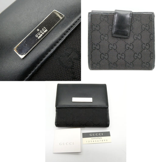 GUCCI GG Canvas Leather Bi-Fold Wallet Black Size ONE SIZE