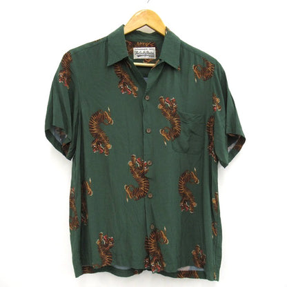 WACKO MARIA Hawaiian Long Sleeve Shirt Tiger Green Size S