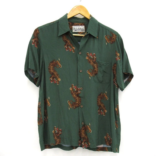 WACKO MARIA Hawaiian Long Sleeve Shirt Tiger Green Size S