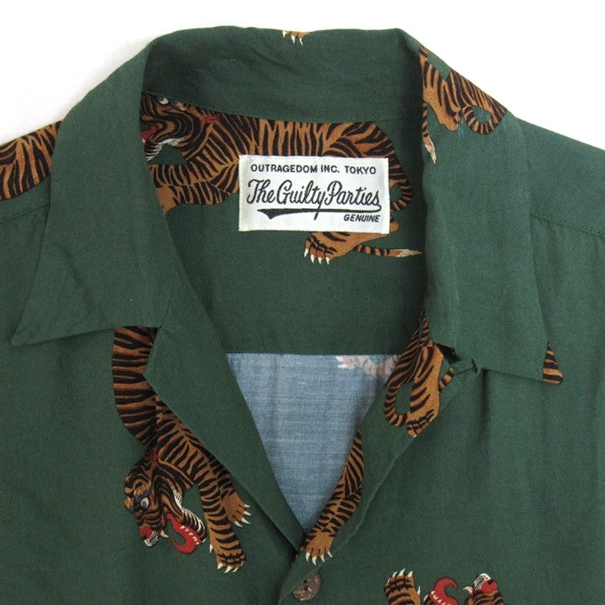 WACKO MARIA Hawaiian Long Sleeve Shirt Tiger Green Size S